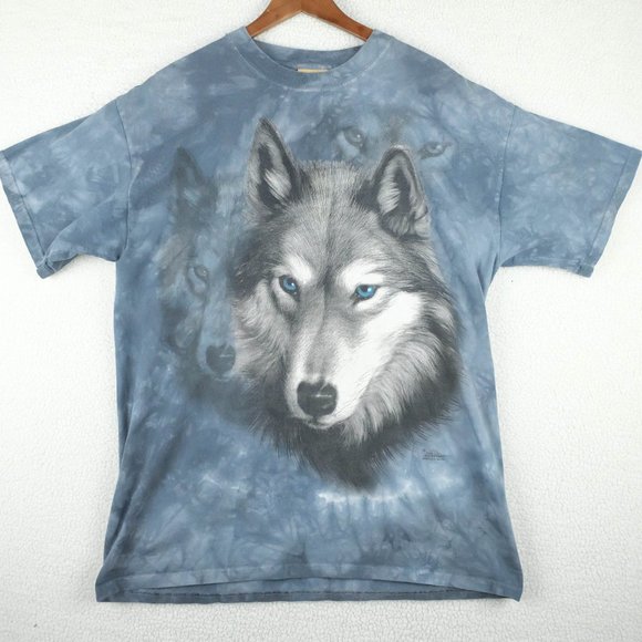 The Mountain Other - The Mountain T Shirt Mens Large Blue Marble Wolves Nature Short Sleeve Crew